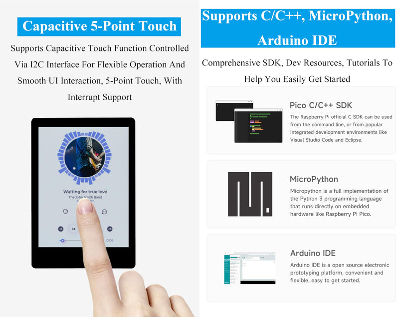 RP2350 2.8inch Capacitive Touch Display Development Board, 240x320, IPS LCD Screen, 5-Point Touch, SPI Interface, Accelerometer and Gyroscope Sensor, Dual-Core & Dual-Architecture Design