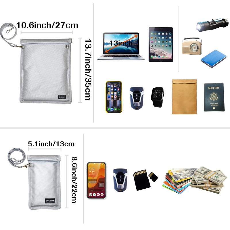 Faraday Bags for Laptops - Faraday Bag for Tablets Anti-Hacking, Faraday Pouch for Phones & Car Keys Anti-Theft, RFID Signal Blocking EMP Proof Bags Anti-Tracking, Water Resistant 2 Packs Silver