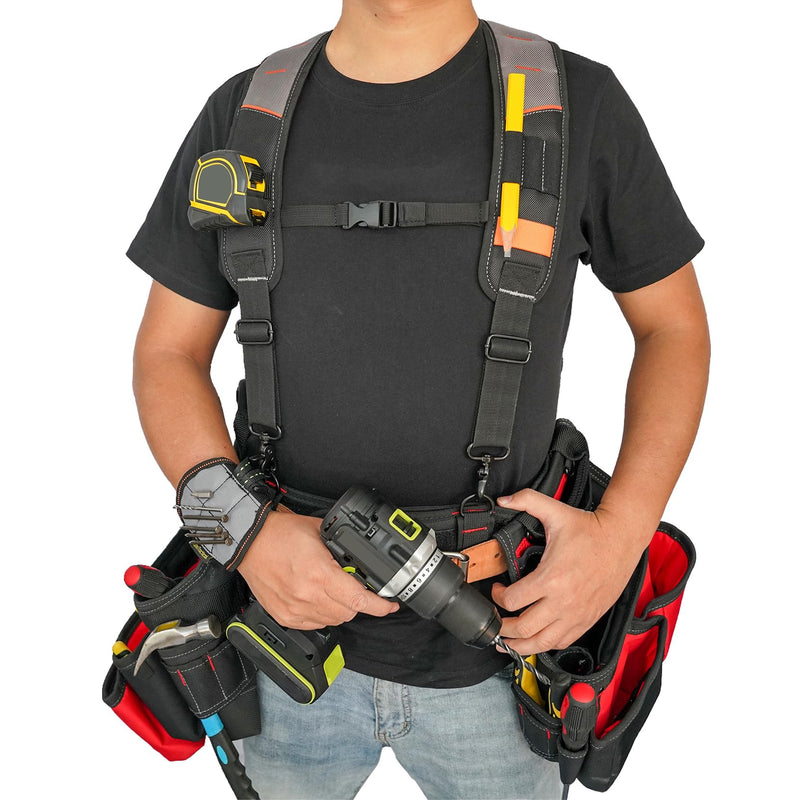 KUNN Tool Belt Suspender with Magnetic Wristband for Framer Carpenter Electrician Tool Belt(Gray Color) SW001A-Gray
