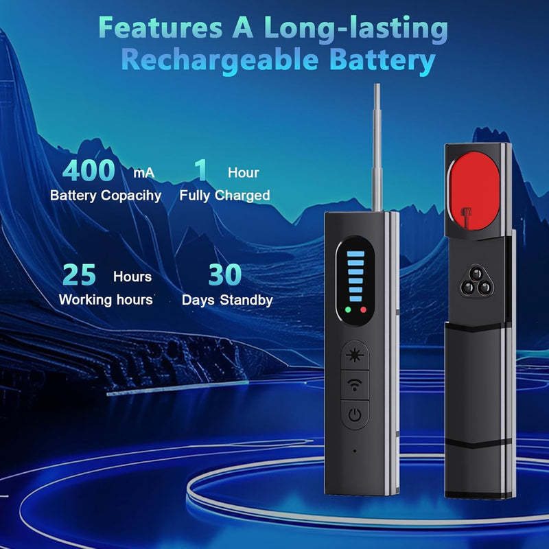 Hidden Camera Detectors, High Accuracy Spy Camera Finder, Portable Hidden Bug and Camera Detector, 5 Levels Sensitivity 6 Modes, Wireless Rechargeable for Home, Car, Hotel, Travel, Full