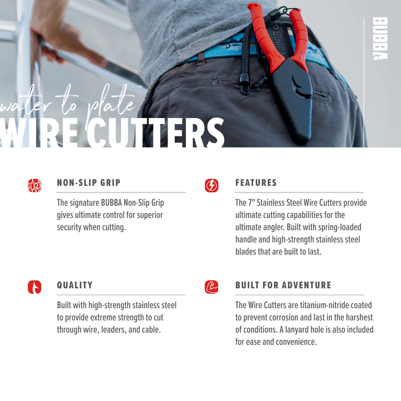 BUBBA 7" Wire Snips with Spring-Loaded Non-Slip Grip Handle for Cutting Wire, Leaders or Cable for Fishing Red