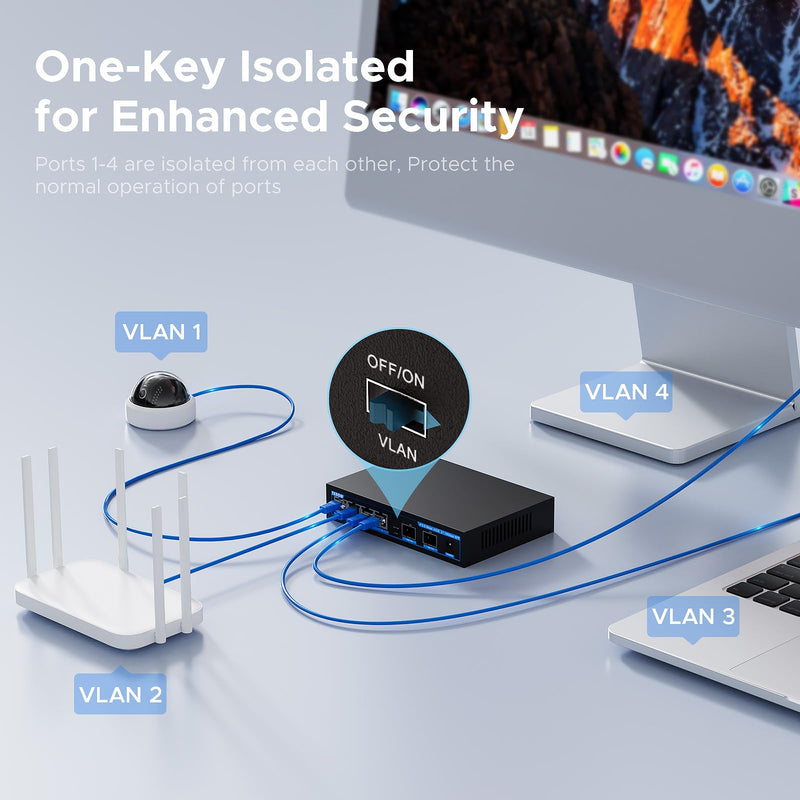 4-Port 2.5Gb PoE Switch add 2-Port 10Gb SFP+, TEROW 6 Ports 2.5G POE+ Switches Base-T & 2*10G Ethernet, New version-IEEE802.3af/at, up to 30W, Desktop/Wall Mount, Ideal for AP, Home,Gaming,Office 6-Port |4 x 2.5G Poe+2 x 10G SFP