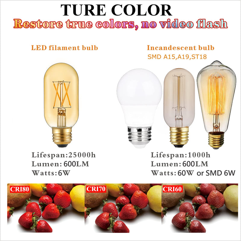 LiteHistory E26 LED Bulb 6W Equivalent E26 Bulb 60 watt Warm White 2200K Amber E26 Edison Bulb dimmable AC120V 400lm Tubular T14 T45 LED Bulb for Pendant, Sputnik,Vanity,Wall sconces Pack of 6 6w=60w 2200k Amber