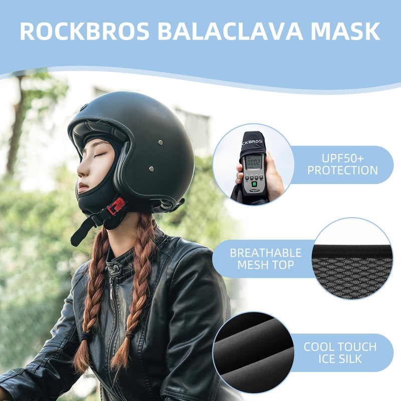 ROCKBROS Cooling Skull Cap Helmet Liner Balaclava Mask UV Protection Under Helmet Liner Black