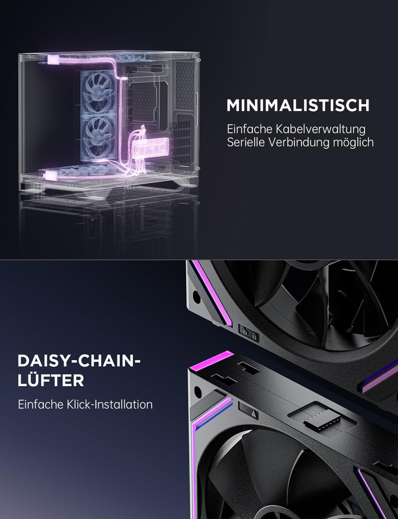 AsiaHorse Dawn RGB PC Fan 120 mm Reverse Case Fan Pack of 3 ARGB Daisy Chain PC Fan [Infinity Mirror] [HDB] 71 CFM/1850 RPM/2.6 MMH2O 4 Pin PWN & 5V 3-Pin ARGB for Asus Aura ASRock GIGABYTE MSI black 3 x 120MM-Reverse