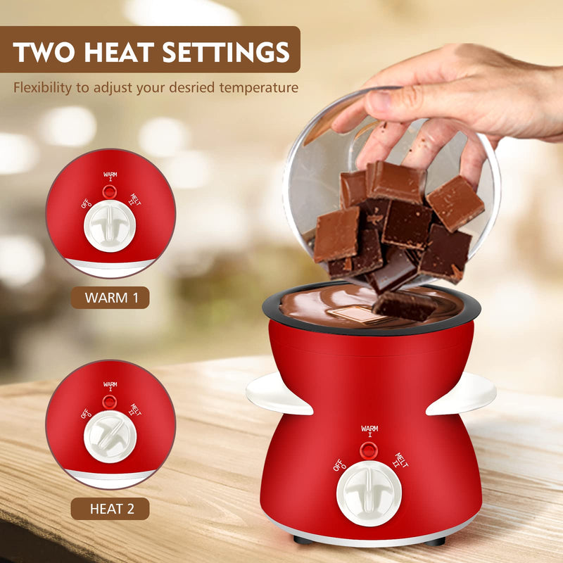 Fondue Pot Set, Mini Electric Fondue Pot Set for Melting Chocolate Cheese, Chocolate Meting Pot fondue maker with Dipping Forks For Holiday Christmas Birthday Gift Red