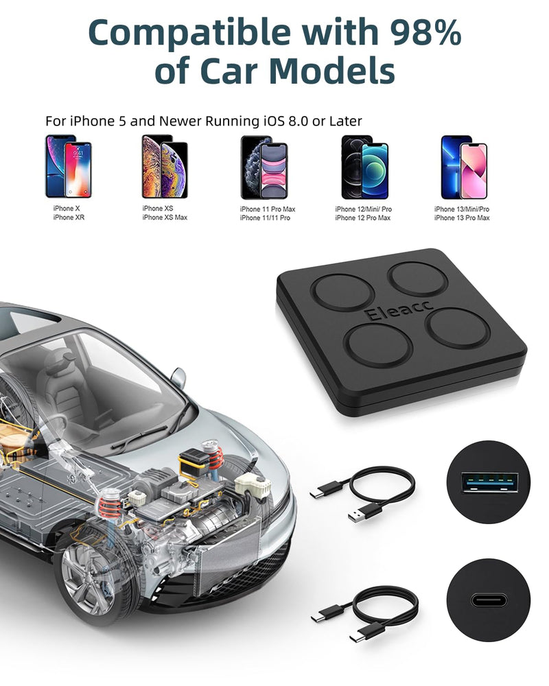 Wireless CarPlay Adapter for iPhone, Convert Wired to Wireless Apple CarPlay Adapter, Mini Size 5.8GHz WiFi Bluetooth Auto Connect CarPlay Dongle for Cars from 2015 & iPhone iOS 10+