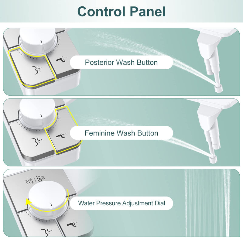 Bidet Attachment for Toilet, Ultra-Slim, Self Cleaning, Dual Nozzle, Feminine & Posterior Wash, Fresh Cold Water Sprayer, for Existing Toilets Seat, Baday Beday Badette Bedette, Silver