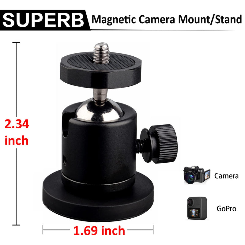 ULIBERMAGNET 24lb Magnetic Camera Mounting Base with Mini Ball Head, Super Strong Rubber Coating Neodymium Magnet with 1/4’’-20 Male Thread Stud for Mobile Camera , Security Camera. 1.69INCH Magnetic Camera Mounts