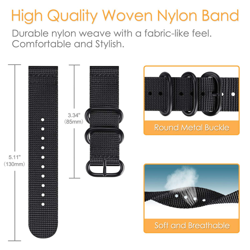 Fintie Quick Release Nylon Band 22mm Replacement Sport Strap Compatible with Garmin Vivoactive 4 45mm, Venu 3/Venu 2 45mm, Forerunner 255 46mm Black