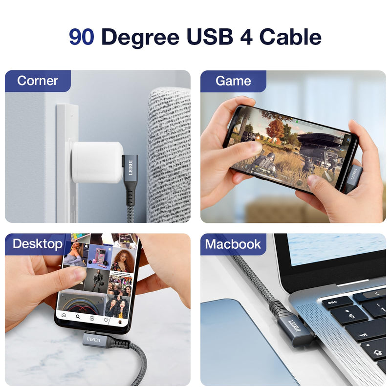 240W USB-IF Certified Thunderbolt 4 Cable, 40Gbps Data Transfer & 8K@60Hz Video Output, Right Angle USB4 Fast Charging, USB C to USB C Cable for iPhone 15 Pro, Laptop, Hub, Docking, Monitor 5FT 240W