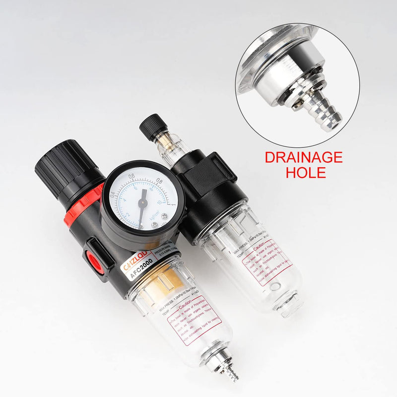 Compressed Air Pressure Regulator Water and Oil Separator Pressure Gauge 1/4 Inch | Integrated pressure gauge, water/oil separator, 1/4 inch connection, precise pressure control, robust and durable