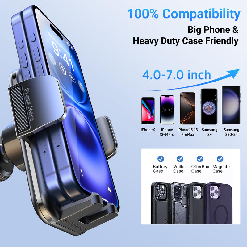 3-in-1 Car Phone Holder [122+LBS Strongest Suction & Stable Clamp Arm] 360° Adjustable Car Phone Mount, Cell Phone Holders for Your Car for Dashboard Vent, All Smartphones & Car Models (Black) Black
