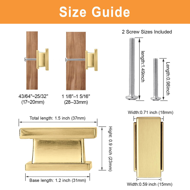 VEHCIL 10 Pack Square Brushed Gold Cabinet Knobs,Single Hole Cabinet Handles Gold Knobs for Cabinets and Drawers Cupboard Closet Bathroom Dresser Hardware,Solid Zinc Alloy 1.5 Inch