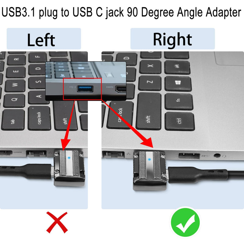 QIANRENON Metal Mech Style USB3.1 to USB C 90° Angle Adapter 10Gbps 120W USB3.1 Gen 2 Male to USB C Female Connector,LED/Hang Hole, for PC Laptop Game Console Wall Charger, Straight (C Port to Right)
