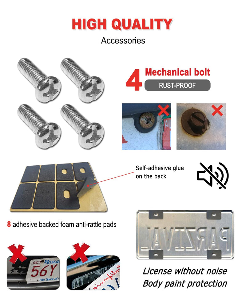 Mountain License Plate Frames- Plastic Black Car Tag Holder Bracket with Screws Caps, 2 Packs 2 Hole, White on Black, Mountain Vinyl Sticker Included