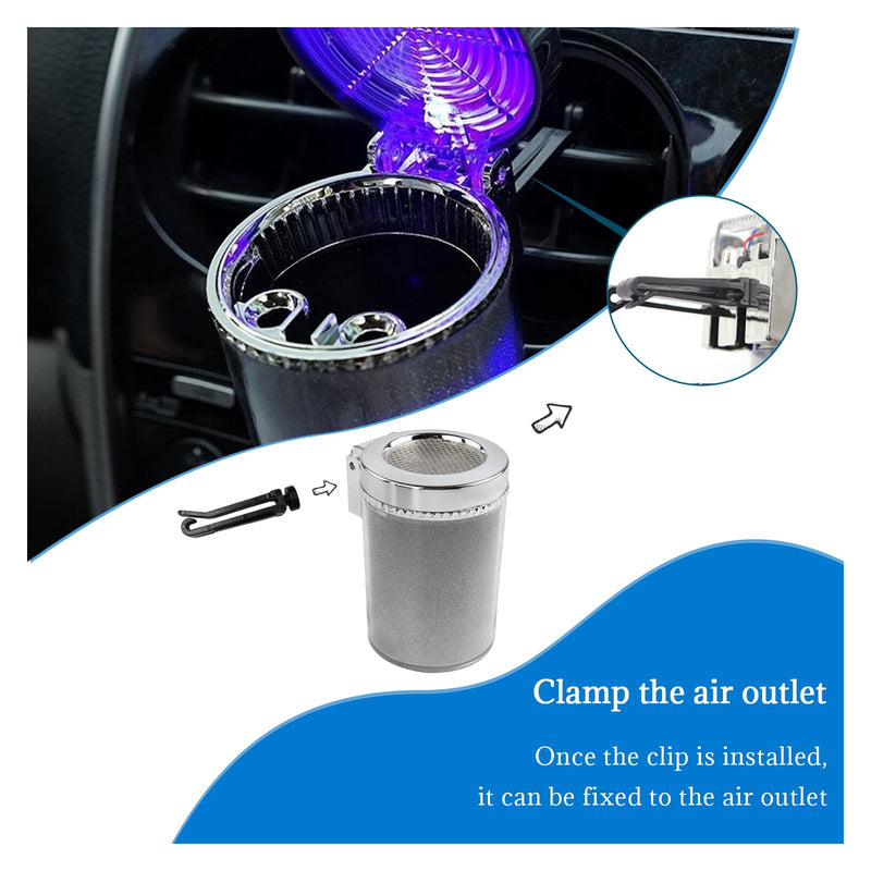 Car Ashtray with Blue LED Light, Smell Proof Smokeless Auto Ashtray with Lid, Portable Mini Car Trash Can, Universal Vehicle Cup Holder Air Vent Ashtray for Car Home Office (Colorful) Colorful