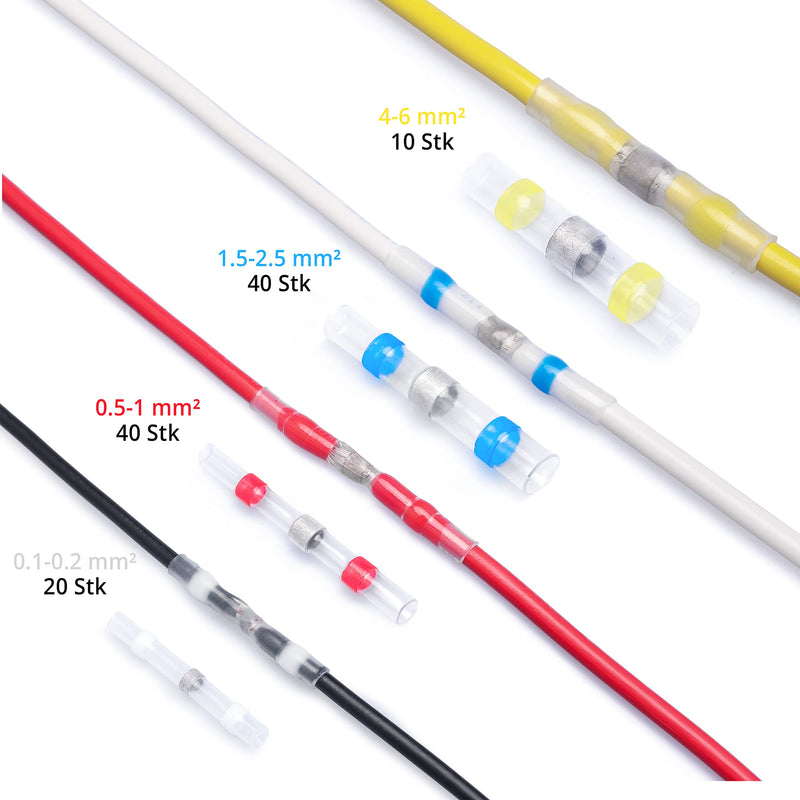 Wirefy solder connector with heat shrink tube in a set - waterproof cable connector - heat shrink tube transparent butt connector - shrink connector 0.125-6 mm² - 110 pieces 110 pieces - 0.14 - 6.0 mm²