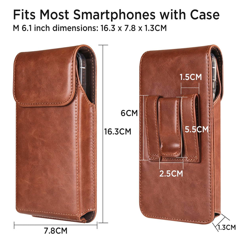 Miimall Leather Phone Belt Holster with Belt Clip, Belt Phone Case for iPhone 15 Pro Max 15 Plus 14 Pro Max 13 Pro Max 12 Pro Max 11 Pro Max XS Max, Galaxy S24 Plus S23 Plus, Coffee-Large Large