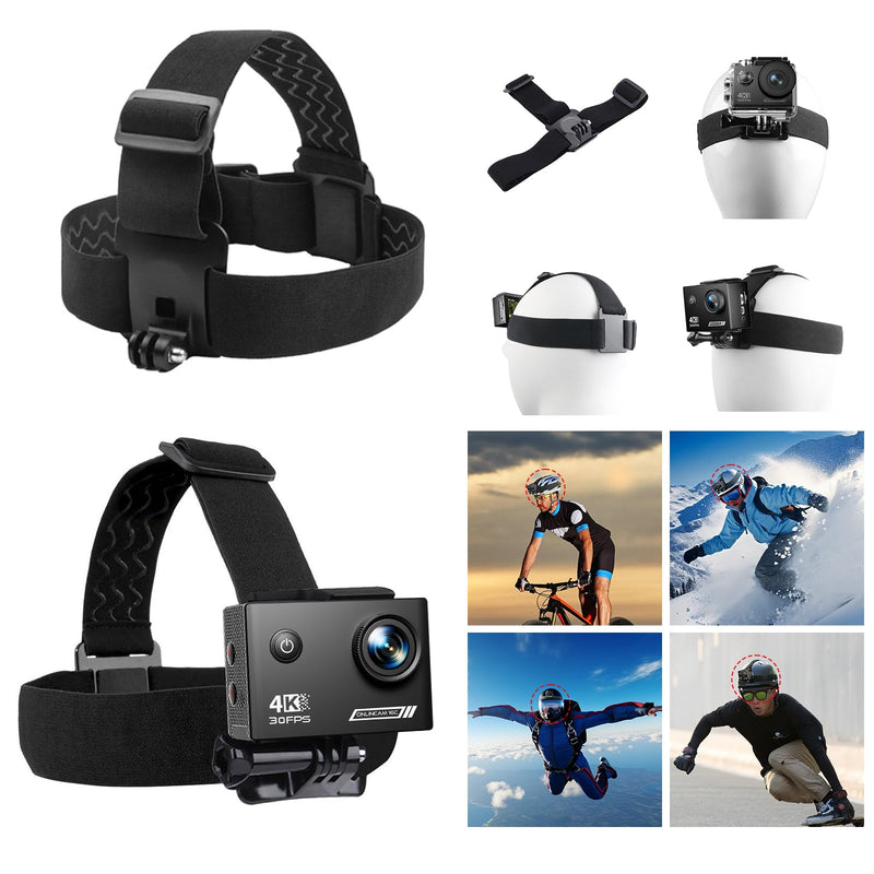 Action Camera Accessories Kits Bundle, 4k Camera Car Suction Cup Mount/Head Strap Mount/Chest Harness/360° Rotating Helmet Base/Magnetic Holder/Bicycle Handlebar Stands