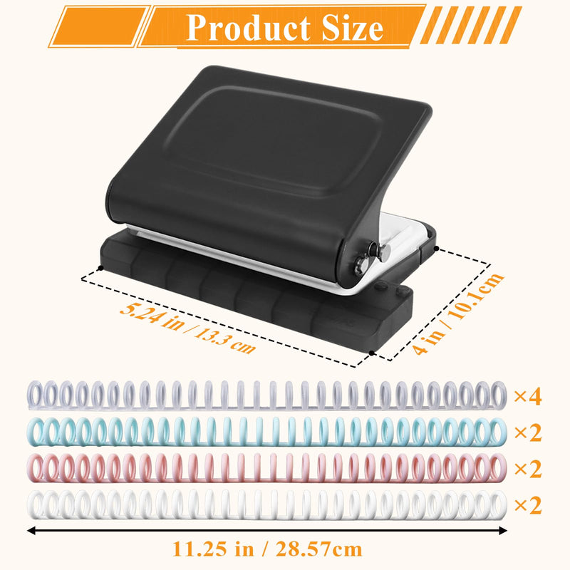 10 Hole Punch Binding Machine for Planners with 10 Multi-Color Binder Rings,30 Holes on A4,20 Holes on A5,26 Holes on B5,10 Sheet Capacity (Black) Black