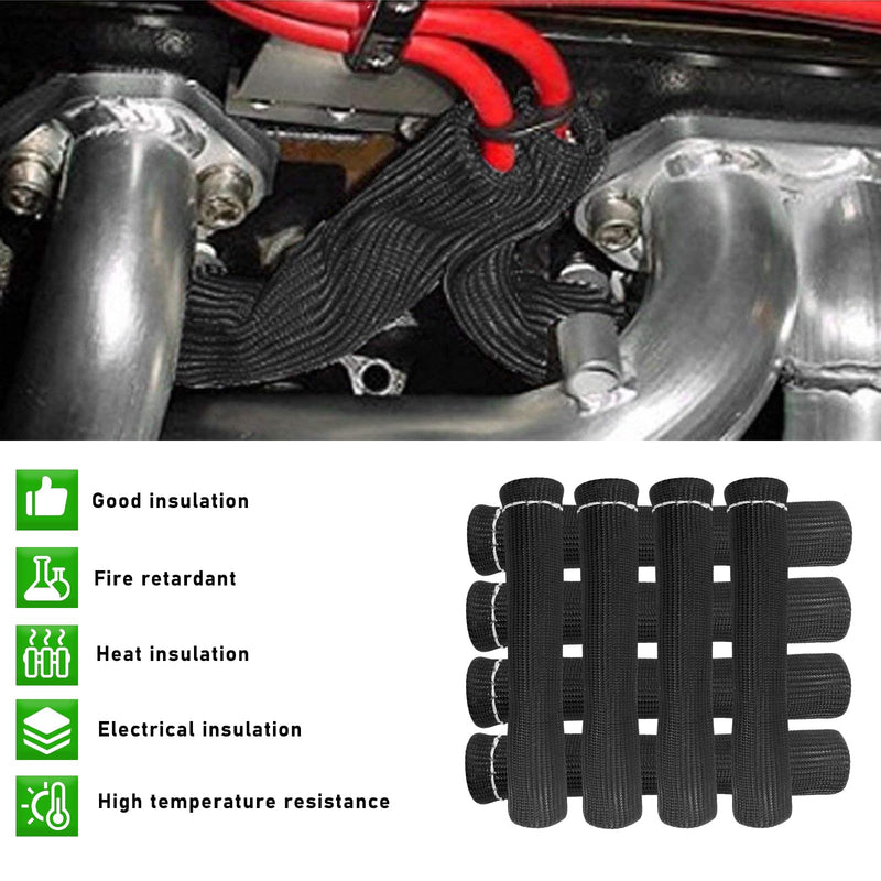 8 PCS Spark Plug Wire Boots, 6 Inch 1200° Automotive Heat Shield Thermal Protection Insulator Sleeve Cover, Fireproof Spark Plugs Protect Boot Replacement, Car Accessories (Black) Black