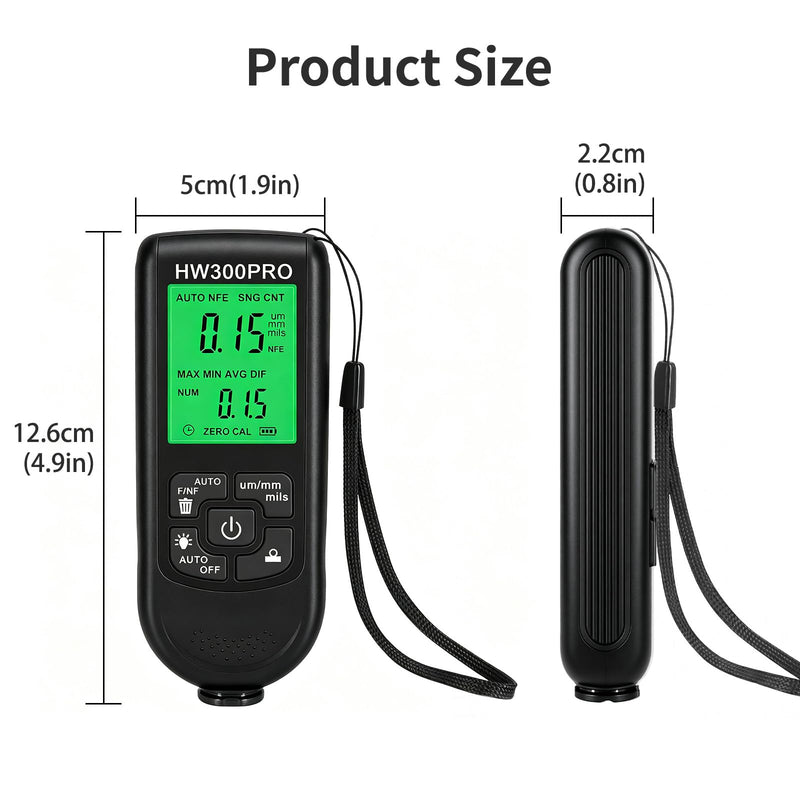 Digital Coating Thickness Gauge, Precise Paint Thickness Gauge Car with LCD Display, Measuring Range 0-2000µm, Suitable for Body, Iron and Aluminum Surfaces