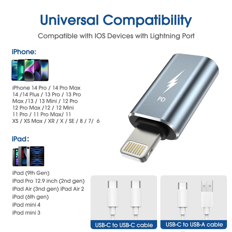 amFilm TechMatte USB-C to Lightning Adapter, 27W PD Fast Charging, Compatible with iPhone 14/13/12/11 Pro Max Mini/X/XR/XS/SE/8/7/6/iPad/iPod/AirPods , with anti-lost rope