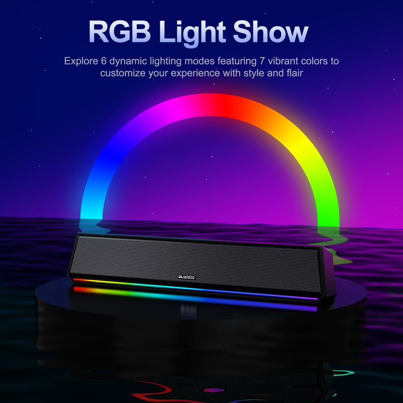 Bluedee Computer Speakers for Desktop PC, Bluetooth 5.3 PC Speakers with Dynamic RGB Light, Wired USB Plug & Play Computer Sound Bar, USB/Type-C Powered Gaming Speakers for Desktop, Laptops, Tablet