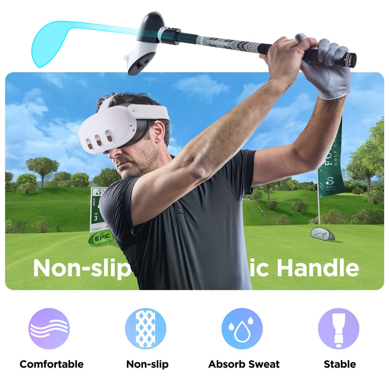 YOGES VR Golf Club Attachment Compatible with Meta Quest 3S/ Quest 3/ Oculus Quest 2 Controller, Non-Slip VR Golf Handle Grips 90 Degree Keep Tracking for Golf VR Games (ONLY for Right Controller)