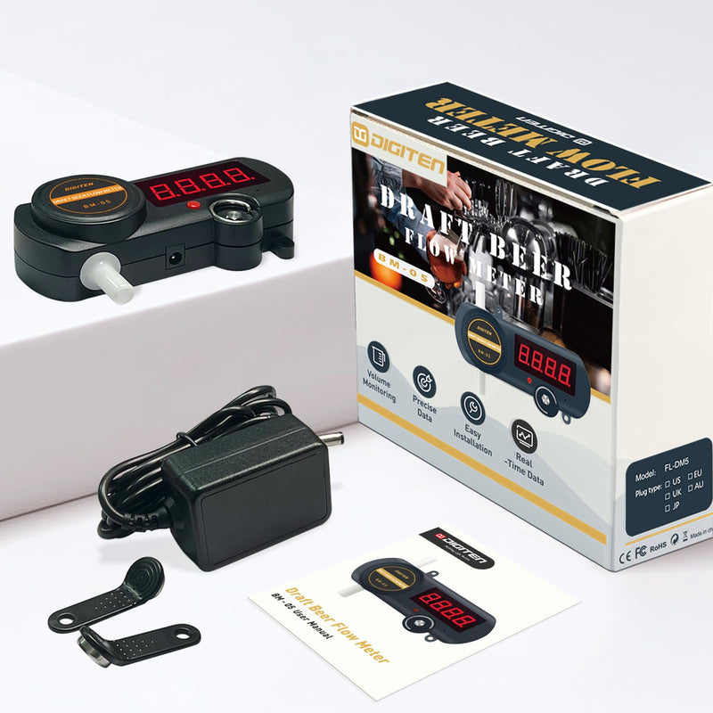 Digital Beer Flow Meter BM-05 LED Display with Power Supply and Accessories, Kosher Beer and Drink Meter