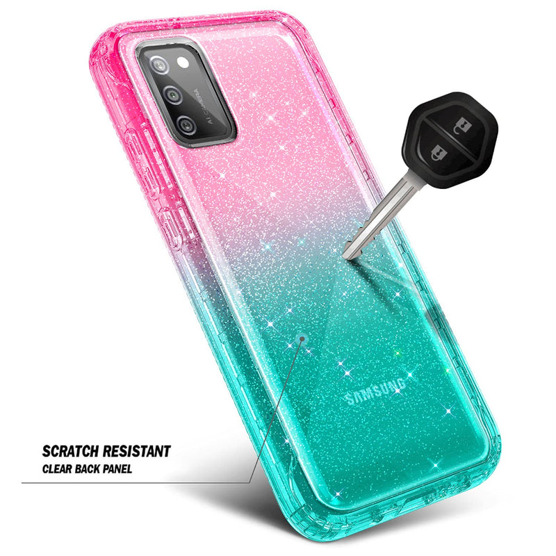 NZND Case for Samsung Galaxy A03S with [Built-in Screen Protector], Full-Body Protective Shockproof Rugged Bumper Cover, Impact Resist Phone Case (Glitter Pink/Aqua) Glitter Pink/Aqua