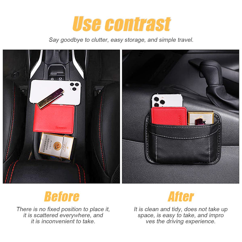 Car Seat Side Pocket Organizer, PU Leather Mini Storage Bag for Auto Door Window Console, Pen Phone Holder Tray Pouch Vehicle Seat Gap Filler for Organize Document, Registration, Notepad (Black) Black