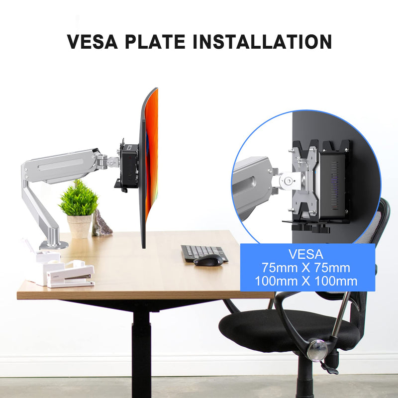 suptek Thin Client Mount Bracket Adjustable Mini PC Mount Bracket,CPU VESA Under Desk and Monitor Arm Computer Holder, Black, ZJJ002