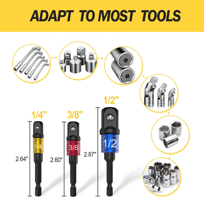 Stocking Stuffers for Men Adults Women Husband Dad Father Mother Teens Christmas Gifts Cool Gadgets 3-Piece 1/4 3/8 1/2" Socket WrenchImpact Socket Adapter Set Tools Extension Drill Adapter Bit Set