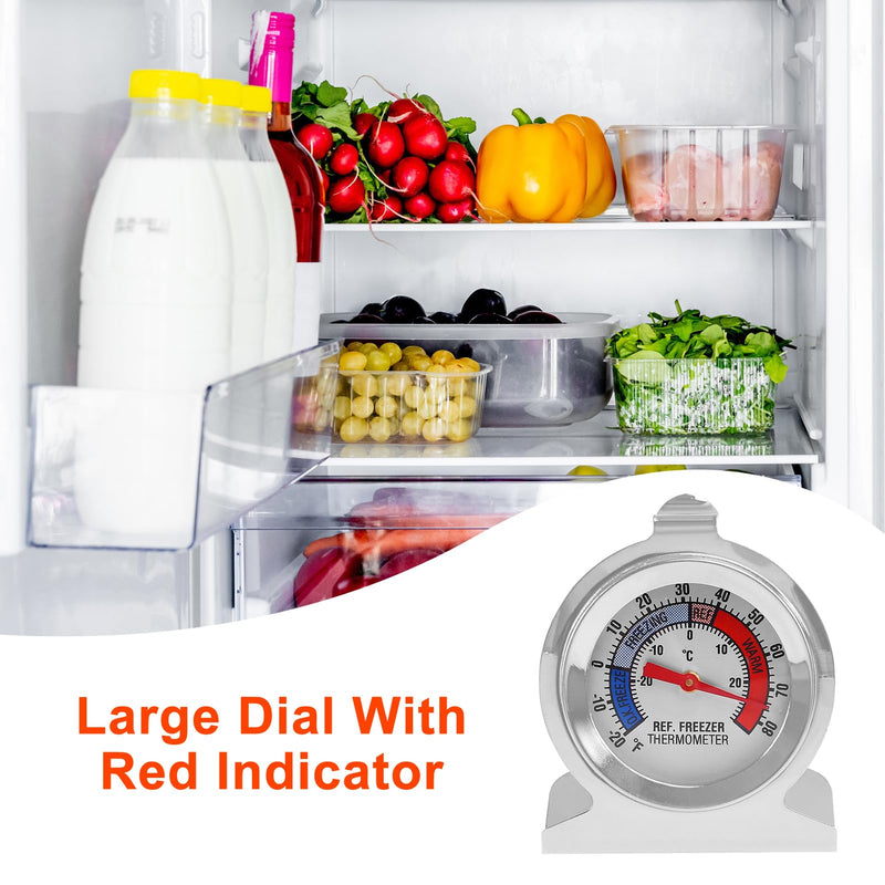 Refrigerator Thermometer Large Dial, Freezer Thermometer -30-30 Deg ℃/-20-80 Deg ℉, Fridge Thermometer by Stainless Steel, Thermometer for Fridge Suitable for Refrigerators and Freezers (10pcs) 10pcs