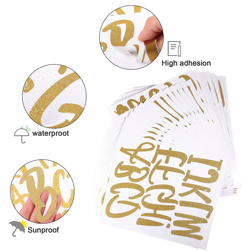 Outus 576 Pcs 8 Sheets Glitter Letters Stickers Vinyl Alphabet Number Decals Back to School Supplies for Water Bottles Cups Mailbox Scrapbooking Bulletin Board Classroom Decor(4 Inch,Gold) Gold 4 Inch