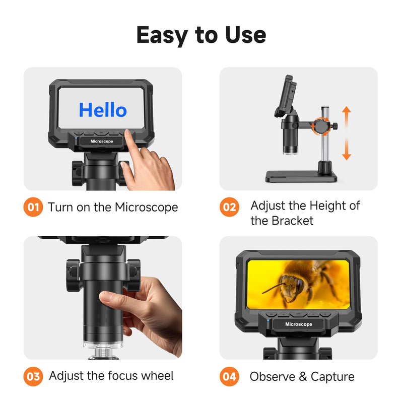4.3" LCD Digital Coin Microscope with 2 Side Lights | For coin dates, mint marks and error coin checks. 4.3" screen works without a computer; side lights help reduce shadows 4.3inch