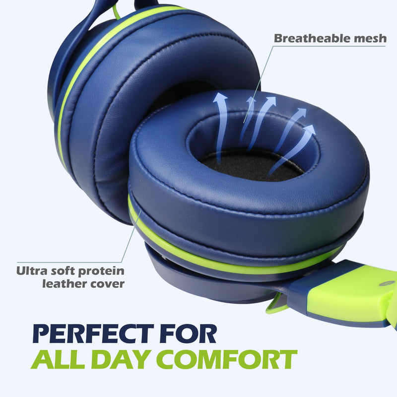 AILIHEN C8 Headphones Wired, On-Ear Headphones with Microphone and Volume Control, Corded 3.5mm Headset for Boys Girl School Smartphones Chromebook Laptop Computer Tablets Airplane Travel (Blue Green) Blue Green