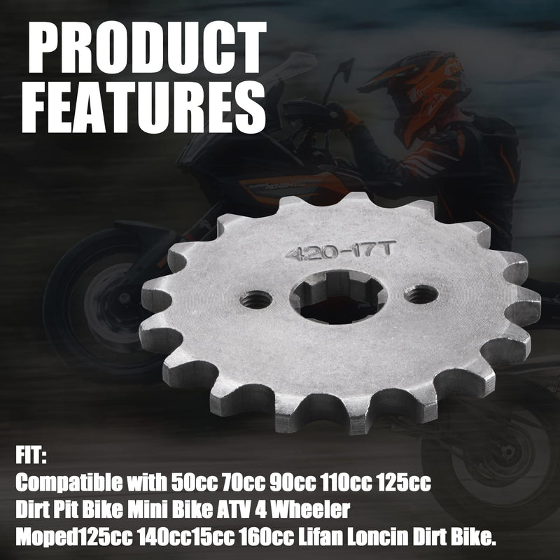 420 17T 17mm Motorcycle Front Engine Sprocket with Retainer Plate Sets Compatible with 50cc 70cc 90cc 110cc 125cc 140cc 160cc Dirt Pit & Mini Bikes, ATVs, Go Kart 420 17t 17mm 1