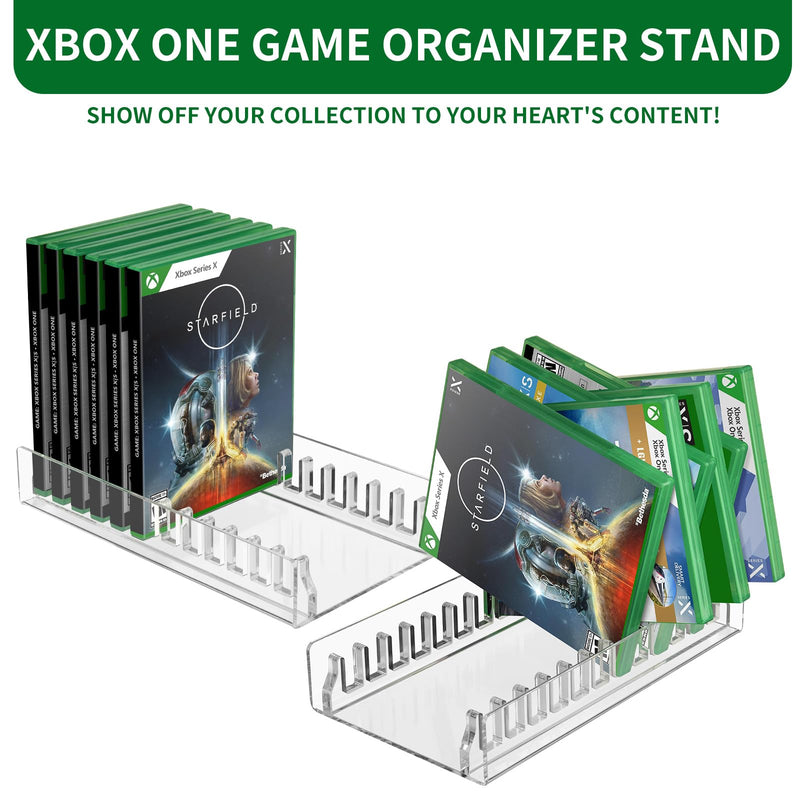 Video Game Storage Stand Compatible with Xbox One Game Box and for Xbox Series S & X Game Cases, Acrylic Organizer Display Holder Fits up to 12 Game Discs - Clear