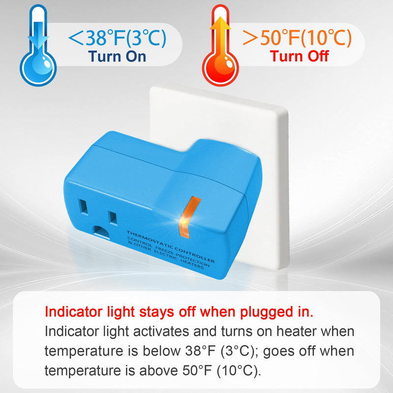 2 PCS Upgraded Thermostat Outlet for Greenhouse and Well House Heater YeloDeer, Auto On 38 °F/Off 50 °F for Heater Pond De-icers Farm RV 2