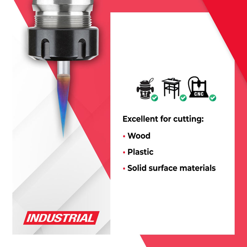 Amana Tool Spektra Extreme Tool Life Coated Solid Carbide Signmaking and Engraving Router Bit, 45611-K, 15 Degree Engraving 0.005 Tip Width x 1/4 Shank x 2-1/4 Inch Long