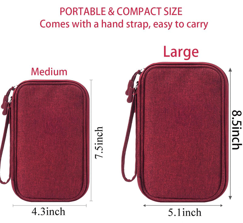 Electronic Cord Organizer Travel Case, Travel Cable Organizer Bag, Waterproof Electronic Accessories Carry Pouch for Cable, Cord, USB, Charger, Phone, Power Bank, Earphone (Wine Red, Medium) Wine Red