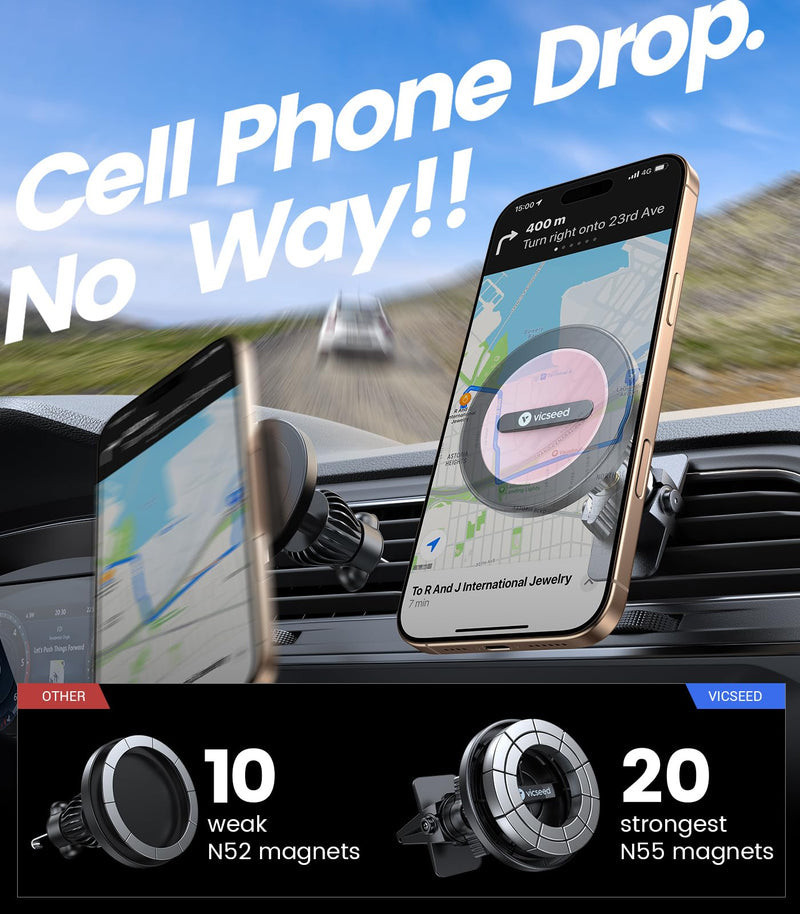VICSEED for MagSafe Car Mount Vent Pink [2025 Strongest Magnetic Hold & Clip] 360° Adjustable Study Magnet Phone Holder for iPhone 17/16/15/14/13/12 Pro Max, Easy One-Hand Operation