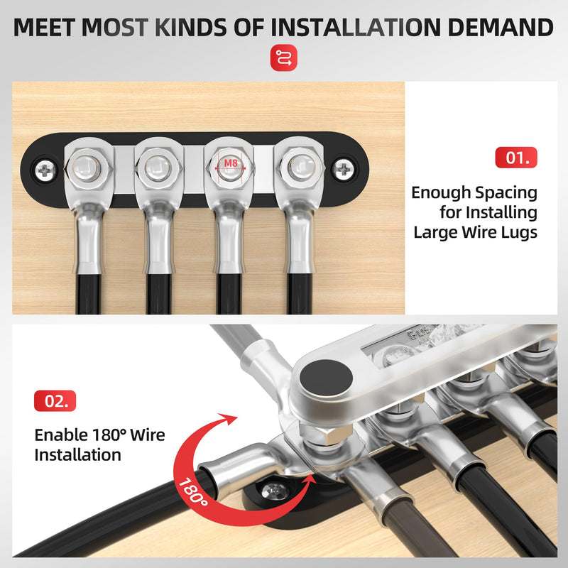 DAIERTEK Bus Bar 12V 150A Mini Power Distribution Block Max 48V DC/300V AC with Cover 4 x 5/16" Posts for Marine Automotive Solar Systems -Negative+Positive BB100-T4M8-C-RB