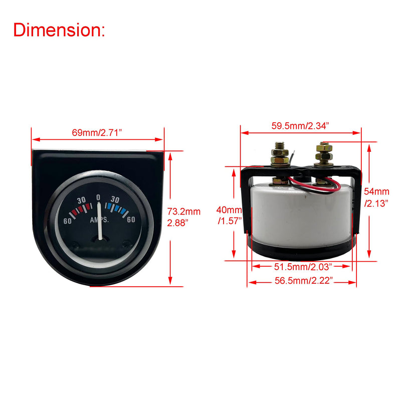 Universal 52mm/2in Ammeter Gauge 60-0-60A AMPS Gauge Ampere Meter for Car Motorcycle Vehicle 12V