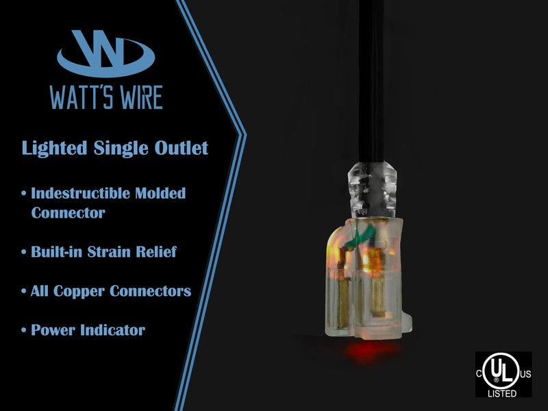 10 ft Outdoor Extension Cord Waterproof - 12 Gauge Heavy Duty Extension Cord 10 ft - Lighted Outdoor Extension Cords - Watts Wire - 10' Grounded Black