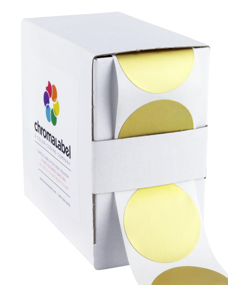ChromaLabel 1.50 Inch Round Label Permanent Color Code Dot Stickers, 500 Labels per Dispenser Box, Gold 1.5" Diameter