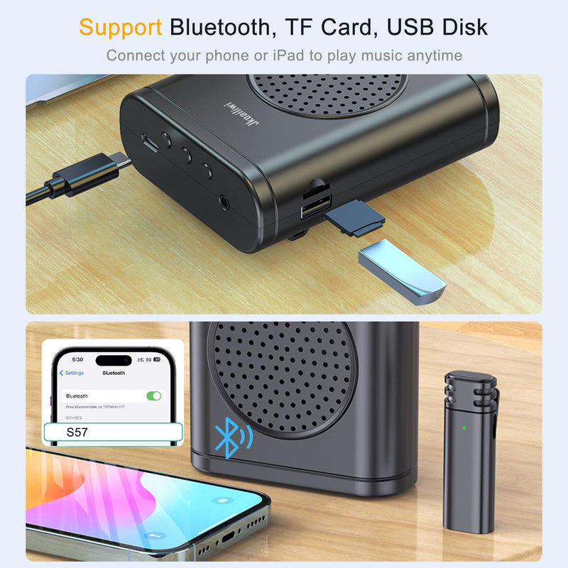 Voice Amplifier Wireless Microphone, Portable Teacher Microphone for Classroom with Bluetooth, Portable Speaker PA System Wireless Lapel Mic for Elderly/Yoga/Meetings/Speeches/Tours Guide